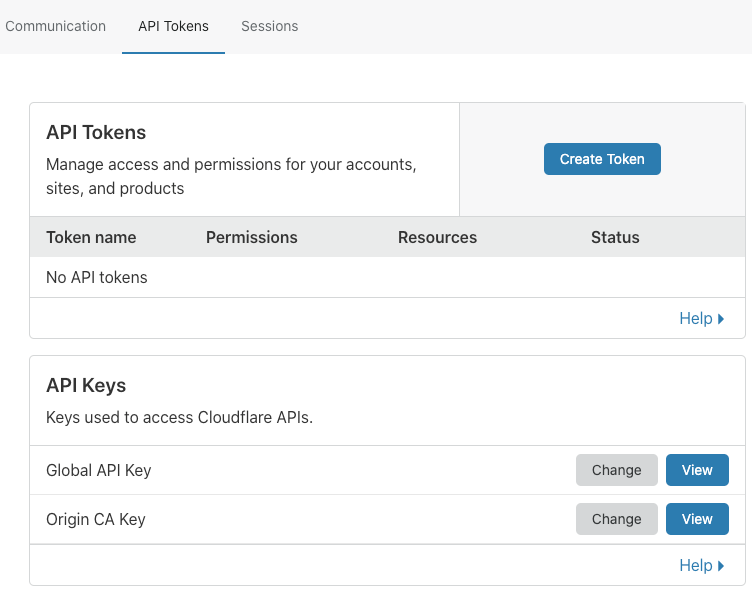 API Tokens tab